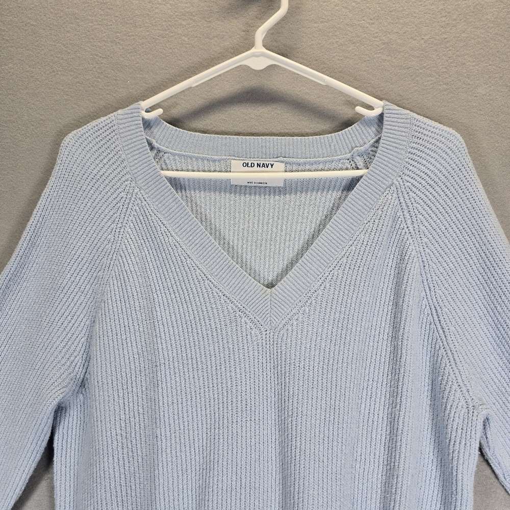 Old Navy Sweater Pullover Women S Small Blue V-Neck Knit Long Sleeve Cotton - Picture 6 of 14